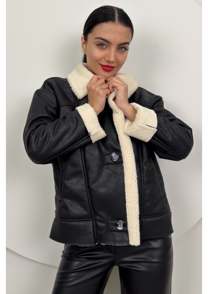 Aurelia Kadın Kürklü Rahat Oversize Peluş Siyah Kaban – Şık ve Konforlu fiyatları