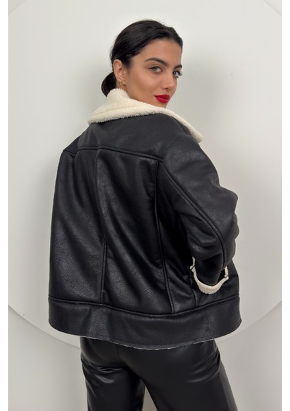 Aurelia Kadın Kürklü Rahat Oversize Peluş Siyah Kaban – Şık ve Konforlu indirimleri