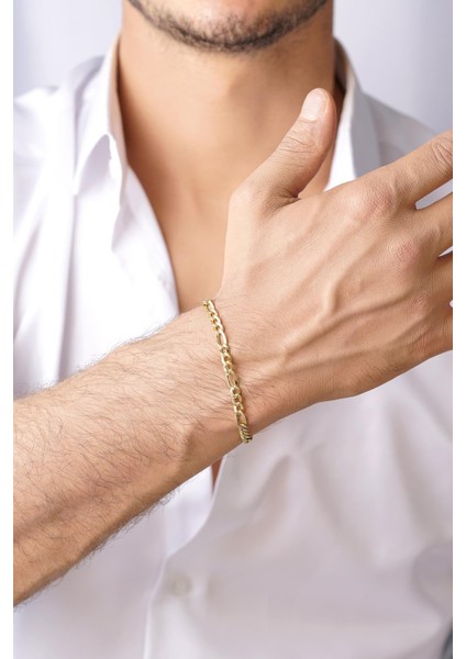 14 Ayar Altın Figaro Zincir Erkek Bileklik