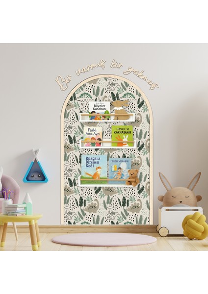 Çocuk-Bebek Odası Dekoru, Duvar Stickeri, Bir Varmış Bir Yokmuş Yapışkan Yazı, Çerçeve, Kitap Köşesi, Orman Hayvan Temalı