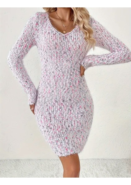 Pembe Uzun Kollu Örme Kısa Elbise fiyatları