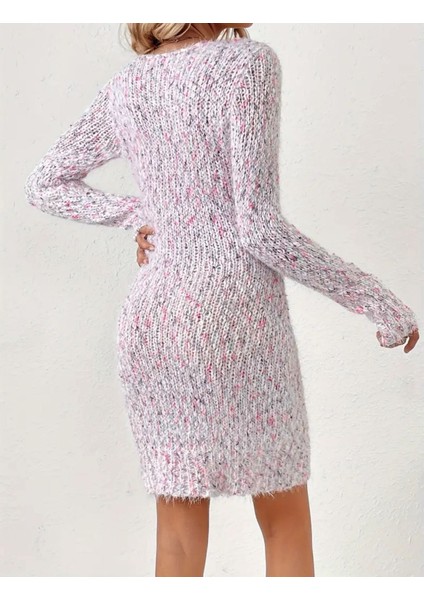 Pembe Uzun Kollu Örme Kısa Elbise indirimleri