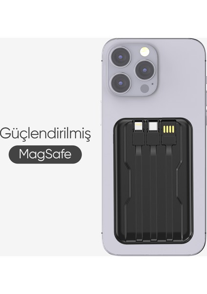 10.000 Mah Kablosuz Hızlı Şarjlı Magsafe Powerbank LED Ekranlı Dahili Kablolu Powerbank Çoklu Giriş fırsatları