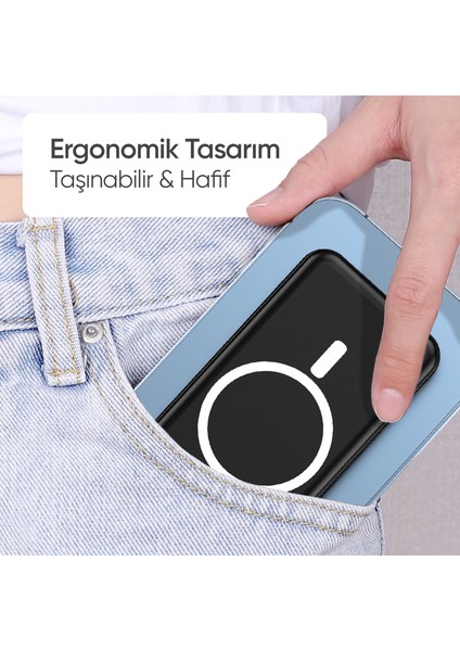 10.000 Mah Kablosuz Hızlı Şarjlı Magsafe Powerbank LED Ekranlı Dahili Kablolu Powerbank Çoklu Giriş indirimleri