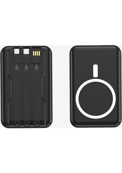 10.000 Mah Kablosuz Hızlı Şarjlı Magsafe Powerbank LED Ekranlı Dahili Kablolu Powerbank Çoklu Giriş