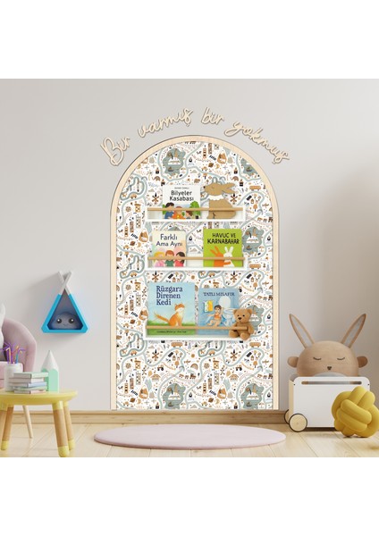 Çocuk-Bebek Odası Dekoru, Duvar Stickeri, Bir Varmış Bir Yokmuş Yapışkan Yazı, Çerçeve, Kitap Köşesi, Harita Doğa Temalı