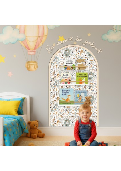 Çocuk-Bebek Odası Dekoru, Duvar Stickeri, Bir Varmış Bir Yokmuş Yapışkan Yazı, Çerçeve, Kitap Köşesi, Harita Doğa Temalı indirimleri