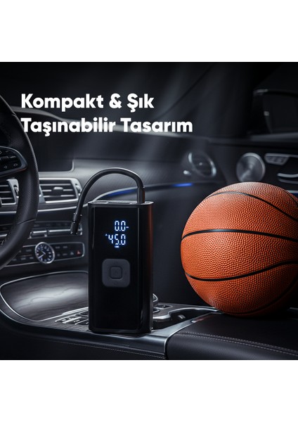 4500 Mah Taşınabilir Şarjlı Araç Lastik Hava Şişirme Pompası LED Ekran El Fenerli Oto Hava Kompresör