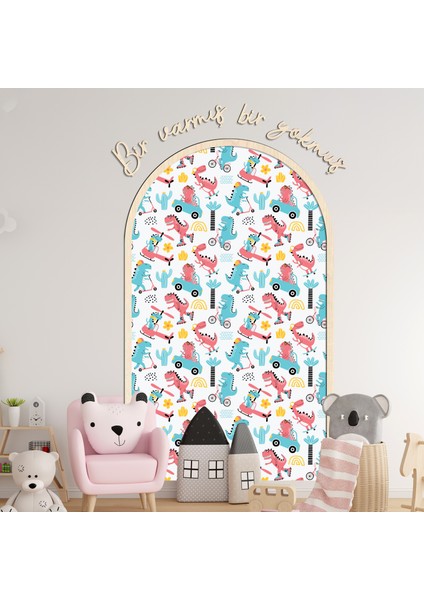 Çocuk-Bebek Odası Dekoru, Duvar Stickeri, Bir Varmış Bir Yokmuş Yapışkan Yazı, Çerçeve, Kitap Köşesi, Dinazor Temalı fırsatları