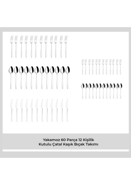 Yakamoz 60 Parça 12 Kişilik Kutulu Çatal Kaşık Bıçak Takımı