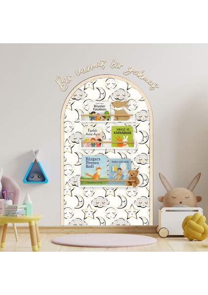Çocuk-Bebek Odası Dekoru, Duvar Stickeri, Bir Varmış Bir Yokmuş Yapışkan Yazı, Çerçeve, Kitap Köşesi, Ay Yıldız Temalı