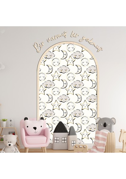 Çocuk-Bebek Odası Dekoru, Duvar Stickeri, Bir Varmış Bir Yokmuş Yapışkan Yazı, Çerçeve, Kitap Köşesi, Ay Yıldız Temalı fırsatları
