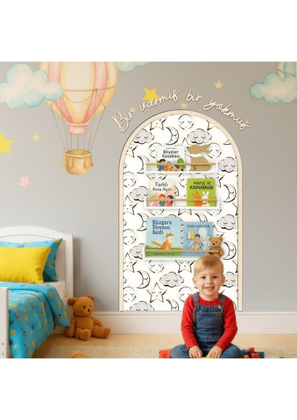 Çocuk-Bebek Odası Dekoru, Duvar Stickeri, Bir Varmış Bir Yokmuş Yapışkan Yazı, Çerçeve, Kitap Köşesi, Ay Yıldız Temalı indirimleri