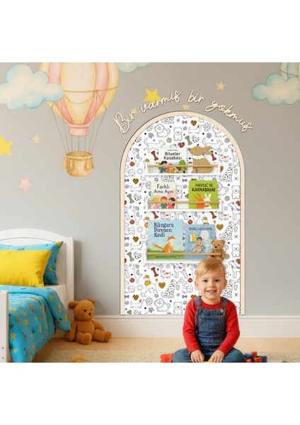 Çocuk-Bebek Odası Dekoru, Duvar Stickeri, Bir Varmış Bir Yokmuş Yapışkan Yazı, Çerçeve, Kitap Köşesi, Hayvan Temalı indirimleri
