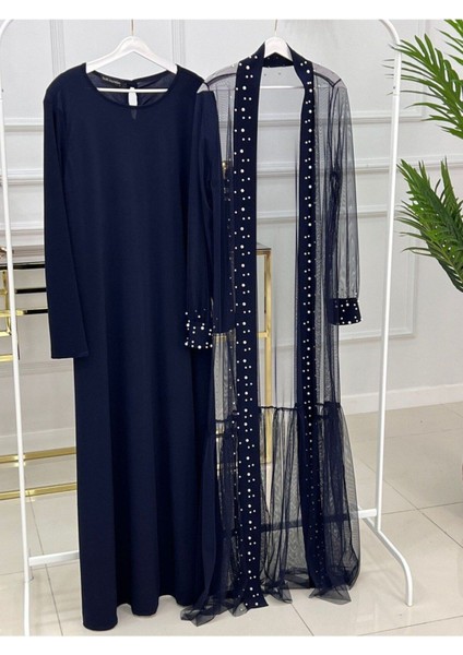 Kadın Tesettür 2'li Abaya , Inci Çakma Tül Kumaş Elbise fiyatları
