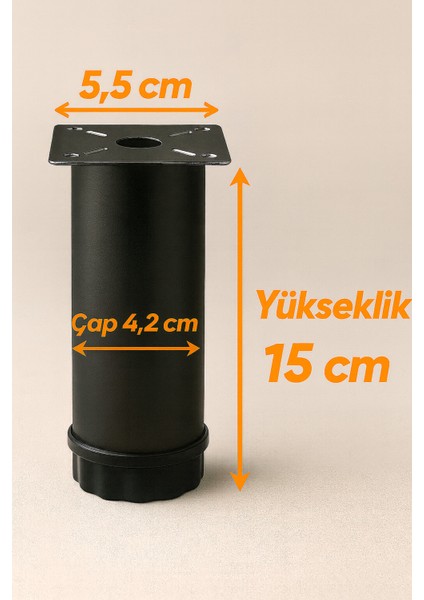 4 Adet Ayarlanabilir 15 cm Siyah Metal Mobilya Ayağı – Dolap Kanepe Baza Koltuk Yükseltici modelleri