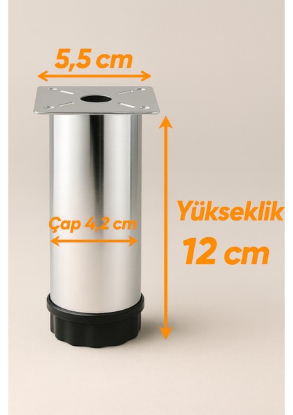 4 Adet Ayarlanabilir 12 cm Krom Metal Mobilya Ayağı – Dolap Kanepe Baza Koltuk Yükseltici modelleri