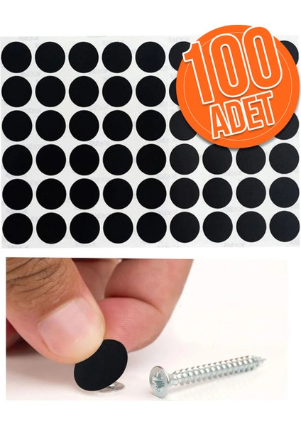 Yapışkanlı Yapıştırma Vida Tapası Tıpası Siyah Vida Kapatıcı Kapağı (100 Adet)