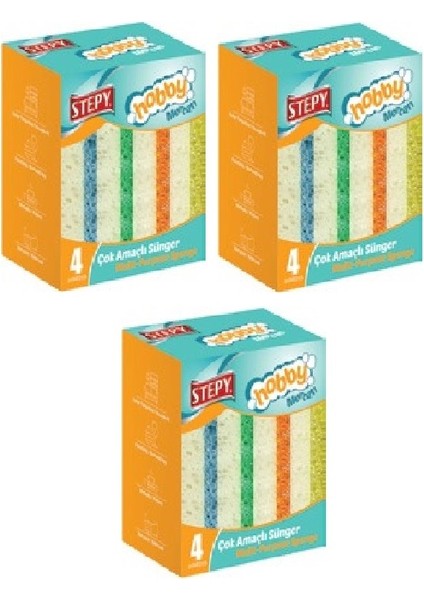 Çok Amaçlı Mercan Sünger Düz 4 Lü x 3 Paket