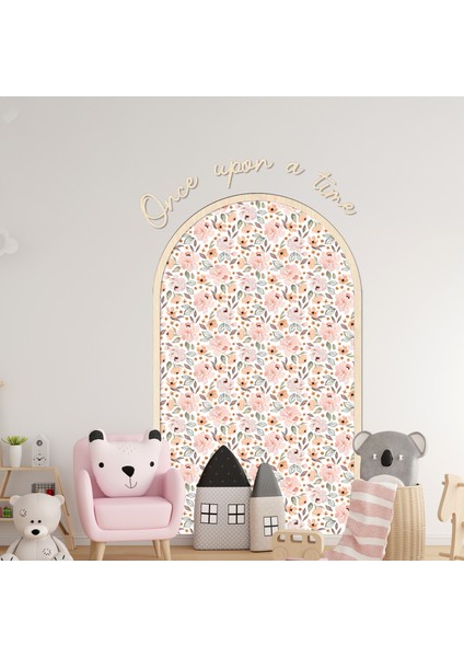 Çocuk-Bebek Odası Dekoru, Duvar Stickeri, Once upon a time Yapışkan Yazı, Çerçeve, Kitap Köşesi, Pembe Çiçek Temalı fırsatları