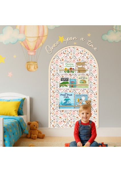 Çocuk-Bebek Odası Dekoru, Duvar Stickeri, Once upon a time Yapışkan Yazı, Çerçeve, Kitap Köşesi, Pembe Çiçek Temalı indirimleri