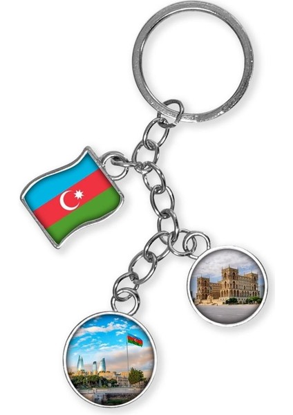 Azerbaycan Üçlü Epoksi Metal Çift Taraflı Damla Anahtarlık Azerbaijan