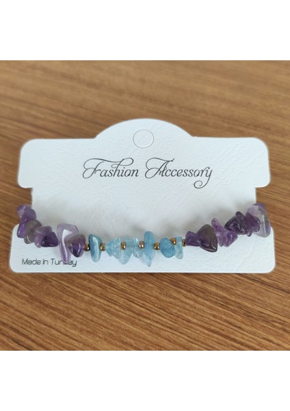 Ametist & Akuamarin Doğal Taş Enerji Bilekliği - 5634