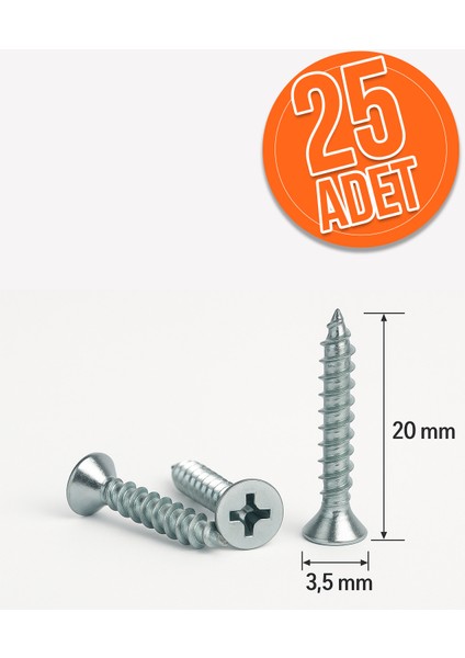 25 Adet Sunta Vidası 3.5X20 mm Sivri Uçlu Ahşap Tahta Ağaç Mobilya Vidası