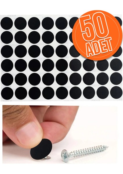 Yapışkanlı Yapıştırma Vida Tapası Tıpası Siyah Vida Kapatıcı Kapağı (50 Adet)