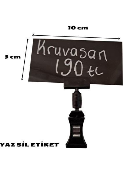10 Adet Pvc Küçük Siyah Mandallı Pvc Yaz Sil Etiket 10X5 cm