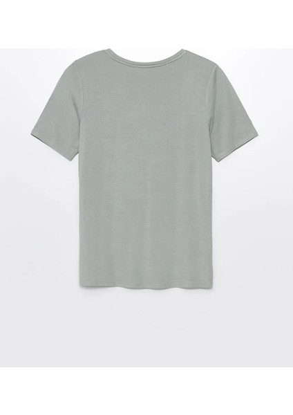 Lcw Grace Yeşil V Yaka Desenli Kısa Kollu Kadın Tişört