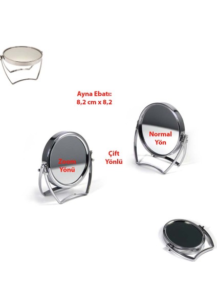 Çift Yönlü (Zoom ve Normal Yön) Katlanır Ayaklı Yuvarlak Küçük Metal Ayna, El Tıraş Makyaj vb. Aynası (1 ADET) fiyatları