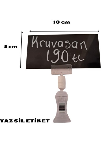 10 Adet Pvc Küçük Şeffaf Mandallı Pvc Yaz Sil Etiket 10X5 cm