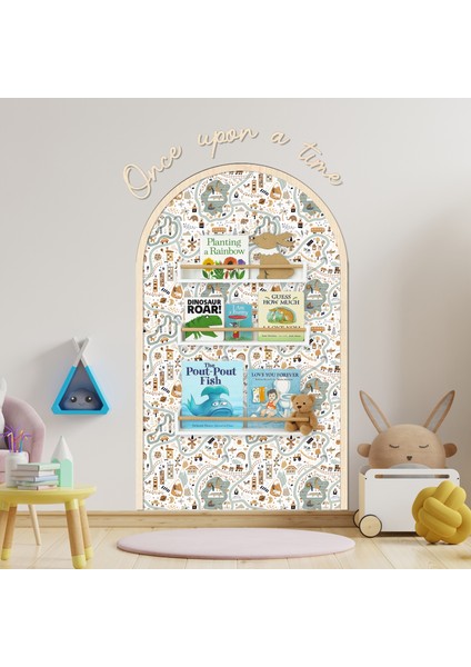 Çocuk-Bebek Odası Dekoru, Duvar Stickeri, Once upon a time Yapışkan Yazı, Çerçeve, Kitap Köşesi, Harita Doğa Temalı