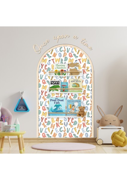 Çocuk-Bebek Odası Dekoru, Duvar Stickeri, Once upon a time Yapışkan Yazı, Çerçeve, Kitap Köşesi, Renkli Harf Temalı