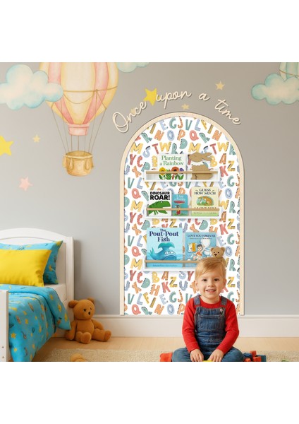 Çocuk-Bebek Odası Dekoru, Duvar Stickeri, Once upon a time Yapışkan Yazı, Çerçeve, Kitap Köşesi, Renkli Harf Temalı indirimleri