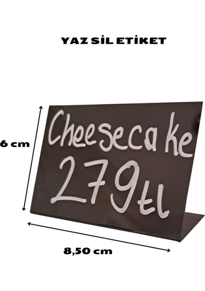 10 Ad Siyah Ürün Etiketi Silinebilir Arkaya Yatık Dekoratif Vitrin Etiketi