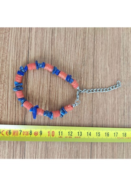 El Yapımı Doğal Taş Bileklik – Lapis Lazuli ve Kırmızı Heishi - 9397 fırsatları