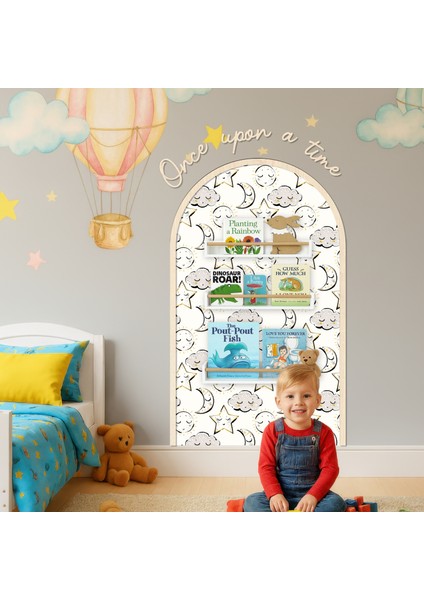Çocuk-Bebek Odası Dekoru, Duvar Stickeri, Once upon a time Yapışkan Yazı, Çerçeve, Kitap Köşesi, Ay Yıldız Temalı indirimleri