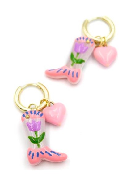 Çizme Küpe - Pembe