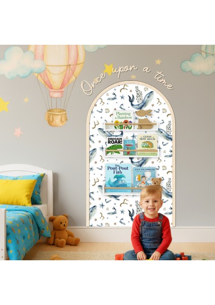 Çocuk-Bebek Odası Dekoru, Duvar Stickeri, Once upon a time Yapışkan Yazı, Çerçeve, Kitap Köşesi, Renkli Balina Temalı indirimleri