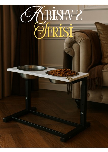 Aybisev 2 Serisi Kedi ve Orta-Büyük Irk Köpekler Için 3 Kademeli Yükseklik Ayarlı Paslanmaz Mama Su Standı