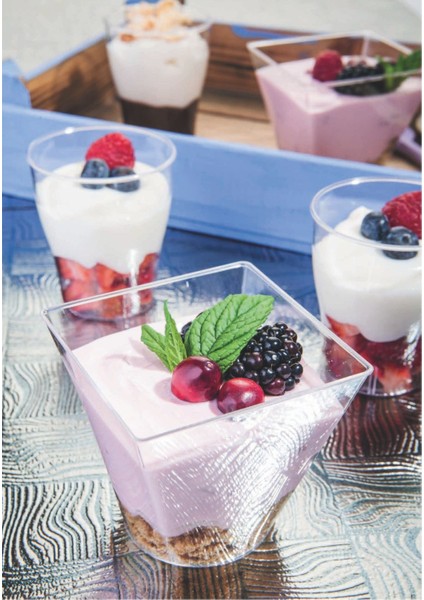 120CC Mika Sert Plastik Kubik Prizma Üçgen Kase Sunum Meze Tatlı Parti Davet