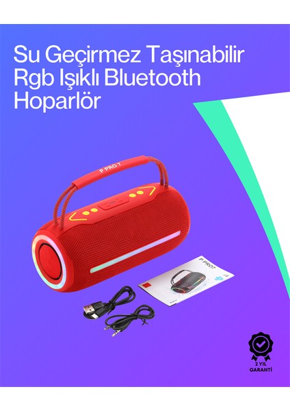 360 Rgb Led'li Taşınabilir Bluetooth Hoparlör – Kırmızı, Usb/tf Destekli