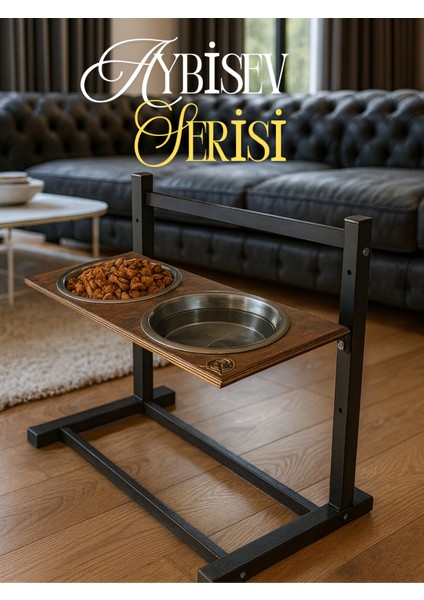 Aybisev Serisi Kedi ve Orta-Büyük Irk Köpekler Için 3 Kademeli Yükseklik Ayarlı Paslanmaz Mama Su Standı