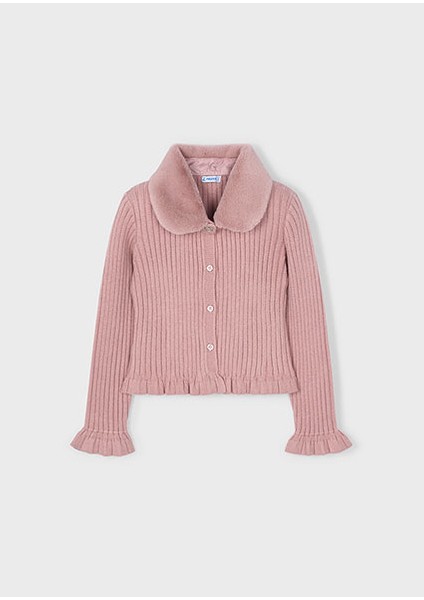 Pembe Kız Çocuk Kürk Yakalı Hırka 4311
