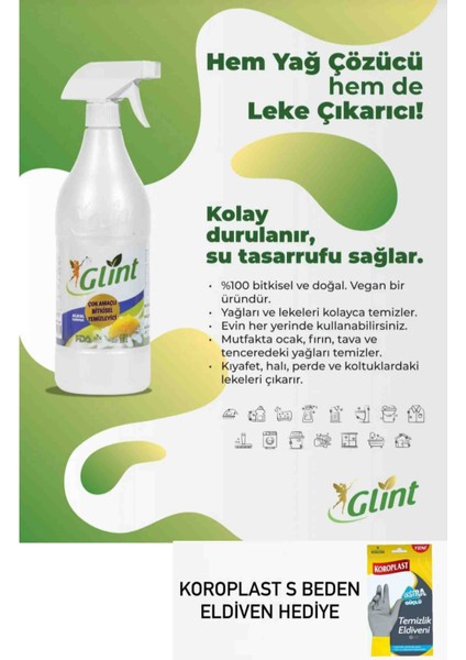 Çok Amaçlı Leke Çıkarıcı Formül 1 Litre Koroplast Temizlik Eldiveni Hediyeli