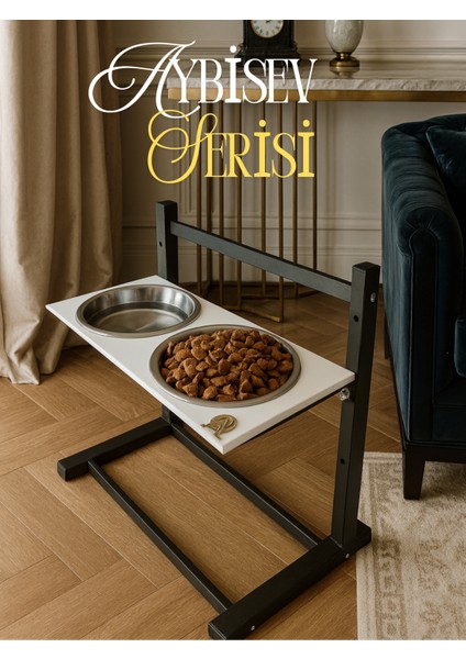 Aybisev Serisi Kedi ve Orta-Büyük Irk Köpekler Için 3 Kademeli Yükseklik Ayarlı Paslanmaz Mama Su Standı