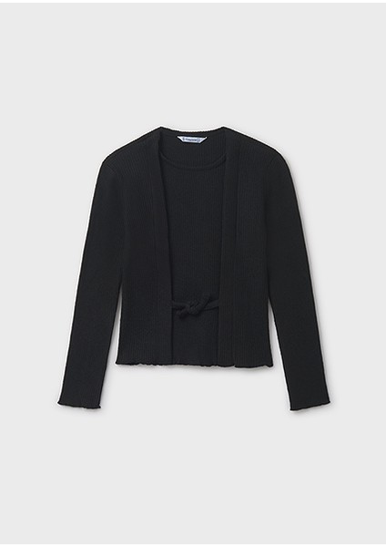 Siyah Kız Çocuk Nervürlü Hırka 7033