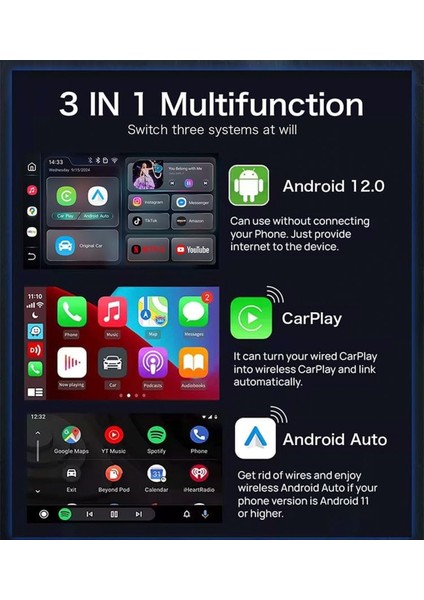 Arabalar Için Video Kutusu Netflix, Youtube, Carplay ve Android Auto Tak ve Çalıştır